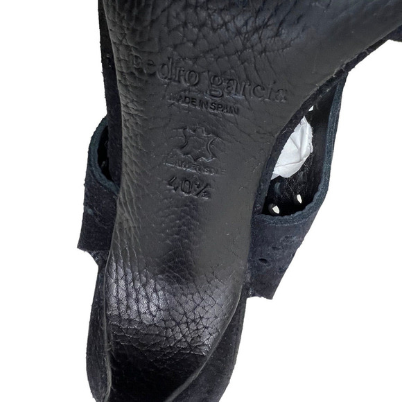 Pedro Garcia Pump Stiletto Black Suede Perforated Slingback Peep Toe Women 40.5 - Picture 7 of 8